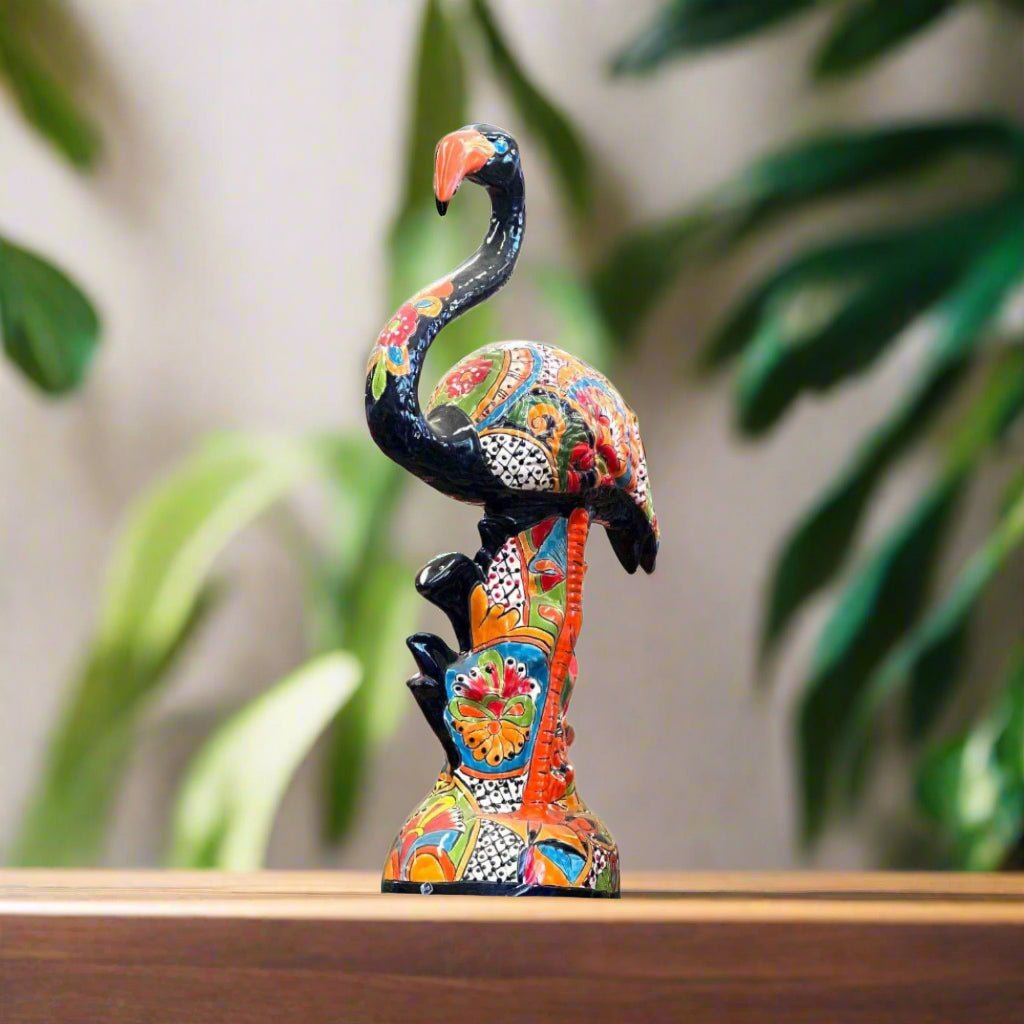 Talavera Flamingo Statue | Hand - Painted Mexican Ceramic Bird Art Talavera Statue La Vie Bien Talavera Flamingo Statue | Hand - Painted Mexican Ceramic Bird Art