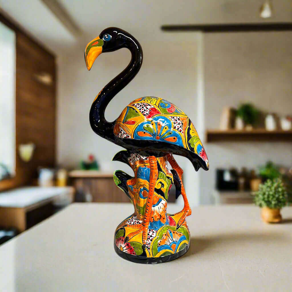 Talavera Flamingo Statue | Hand - Painted Mexican Ceramic Bird Art Talavera Statue La Vie Bien Talavera Flamingo Statue | Hand - Painted Mexican Ceramic Bird Art