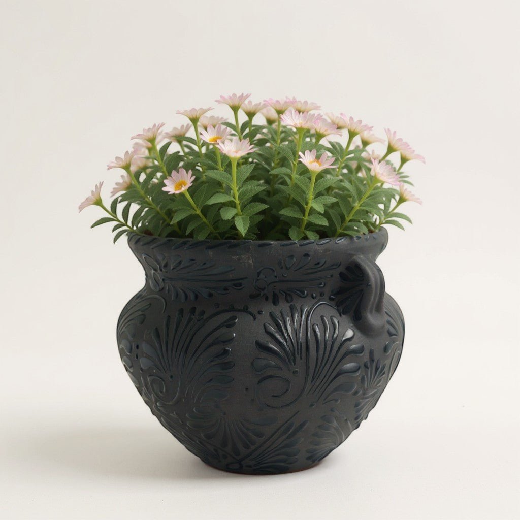 Talavera Floral Pot | Handcrafted Black Design Talavera Flower Pot La Vie Bien Talavera Floral Pot | Handcrafted Black Design
