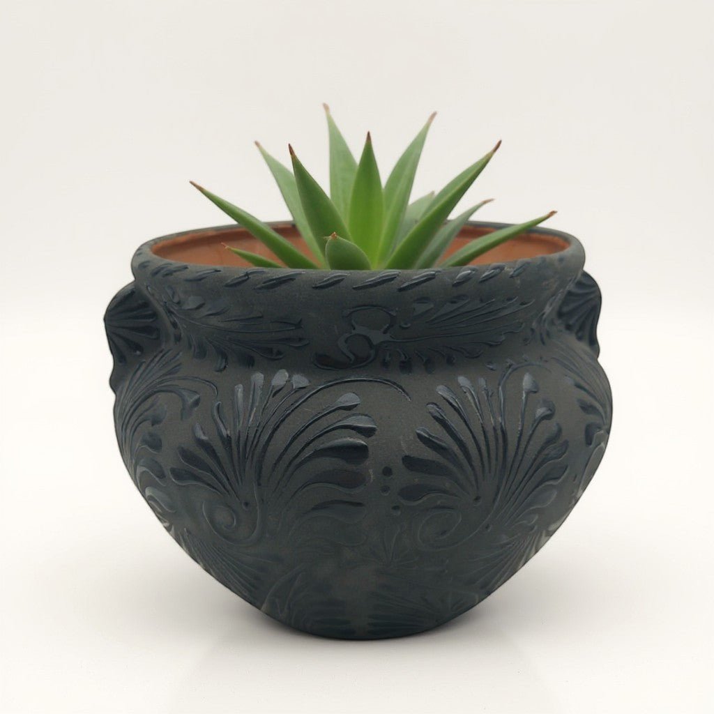 Talavera Floral Pot | Handcrafted Black Design Talavera Flower Pot La Vie Bien Talavera Floral Pot | Handcrafted Black Design