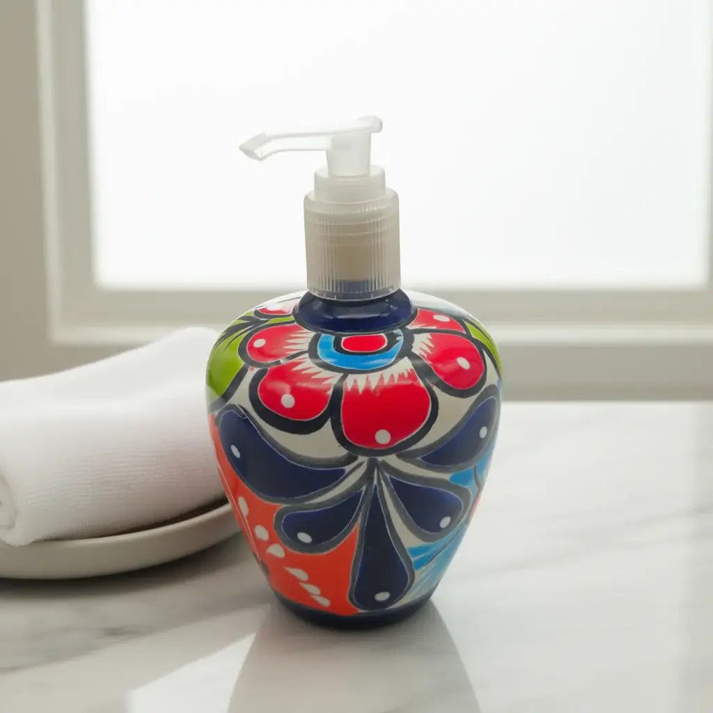 Talavera Floral Soap Pump | Hand-Painted Ceramic Dispenser Talavera Soap Dispenser La Vie Bien Talavera Floral Soap Pump | Hand-Painted Ceramic Dispenser