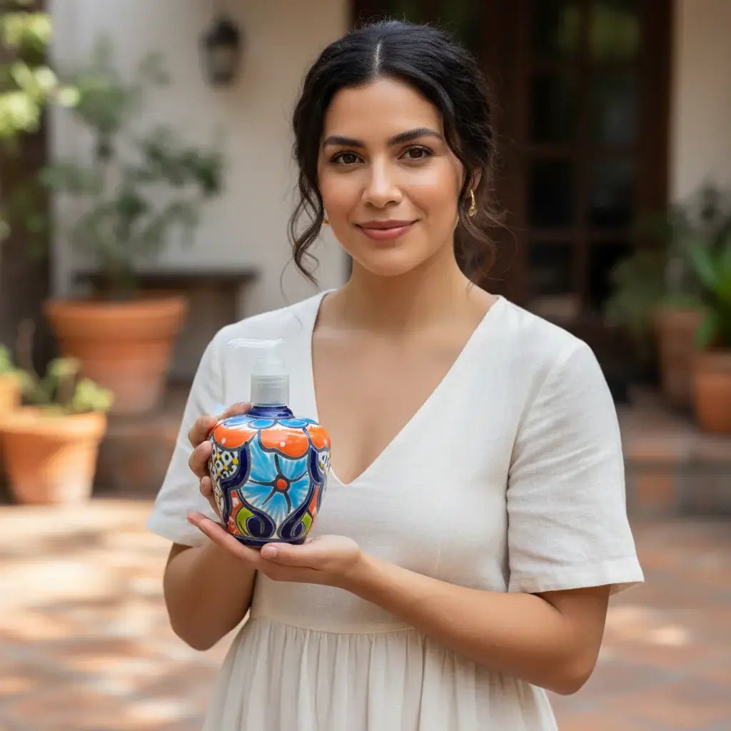 Talavera Floral Soap Pump | Hand-Painted Ceramic Dispenser Talavera Soap Dispenser La Vie Bien Talavera Floral Soap Pump | Hand-Painted Ceramic Dispenser