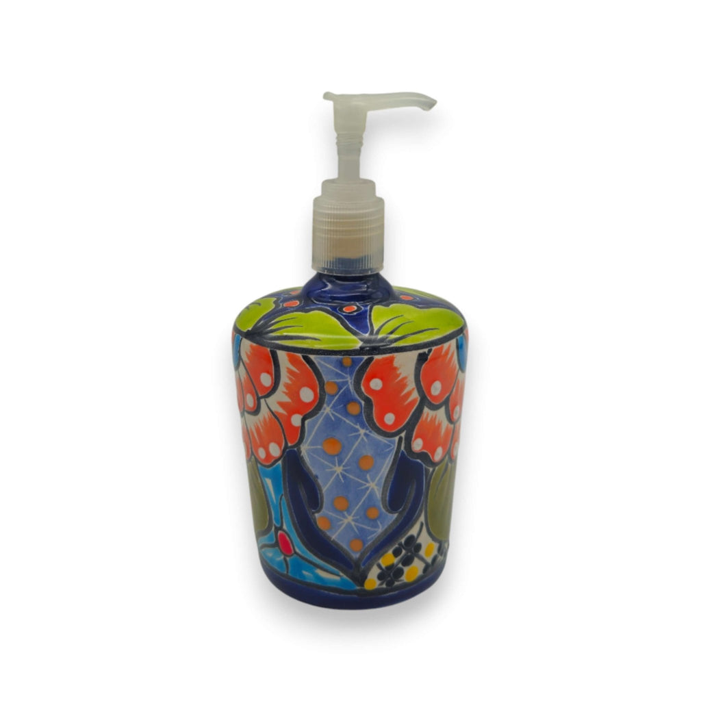 Talavera Floral Soap Pump | Hand - Painted Mexican Ceramic Talavera Soap Dispenser La Vie Bien Talavera Floral Soap Pump | Hand - Painted Mexican Ceramic