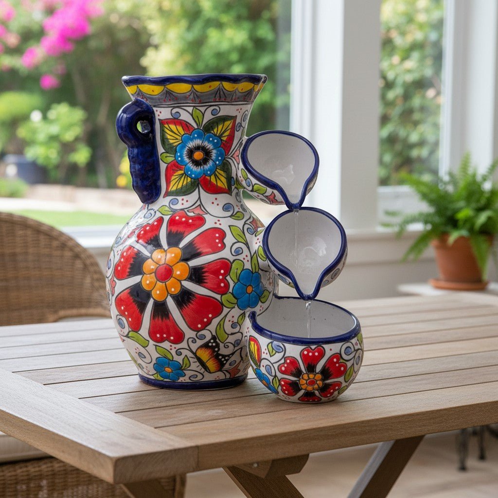 Talavera Floral Water Fountain | Handmade Mexican Art Talavera Fountain La Vie Bien Talavera Floral Water Fountain | Handmade Mexican Art