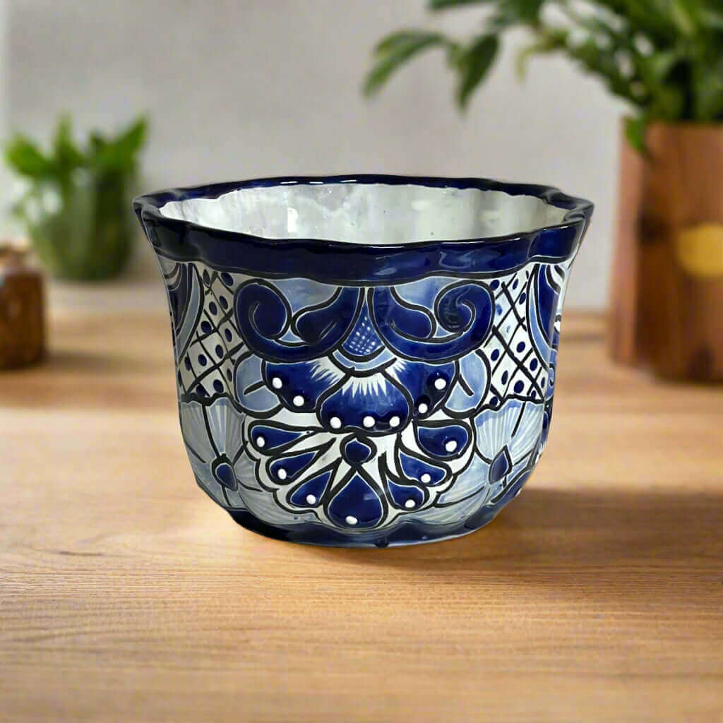 Talavera Flower Pot | Handcrafted Blue & White Mexican Ceramic Talavera Flower Pot La Vie Bien Talavera Flower Pot | Handcrafted Blue & White Mexican Ceramic