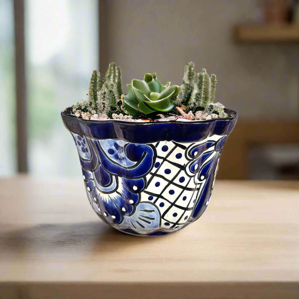 Talavera Flower Pot | Handcrafted Blue & White Mexican Ceramic Talavera Flower Pot La Vie Bien Talavera Flower Pot | Handcrafted Blue & White Mexican Ceramic