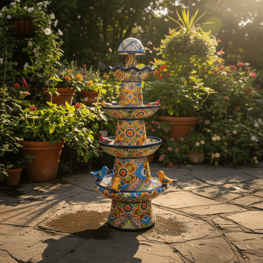 Talavera Fountain | Four-Foot Mexican Ceramic Water Feature Talavera Fountain La Vie Bien Talavera Fountain | Four-Foot Mexican Ceramic Water Feature