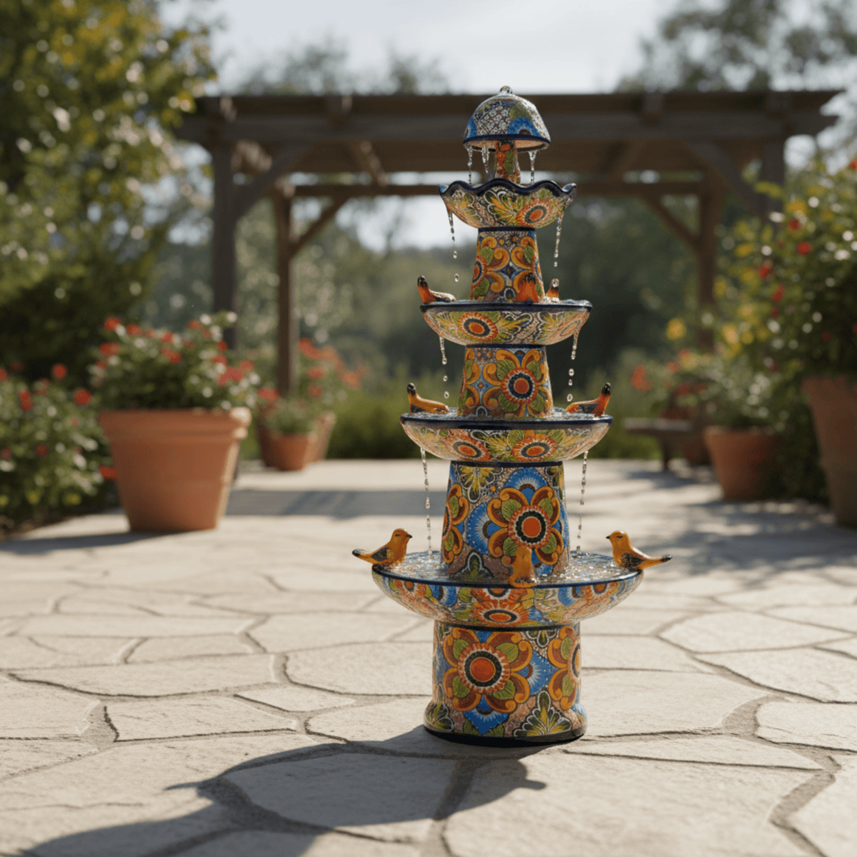 Talavera Fountain | Four-Foot Mexican Ceramic Water Feature Talavera Fountain La Vie Bien Talavera Fountain | Four-Foot Mexican Ceramic Water Feature