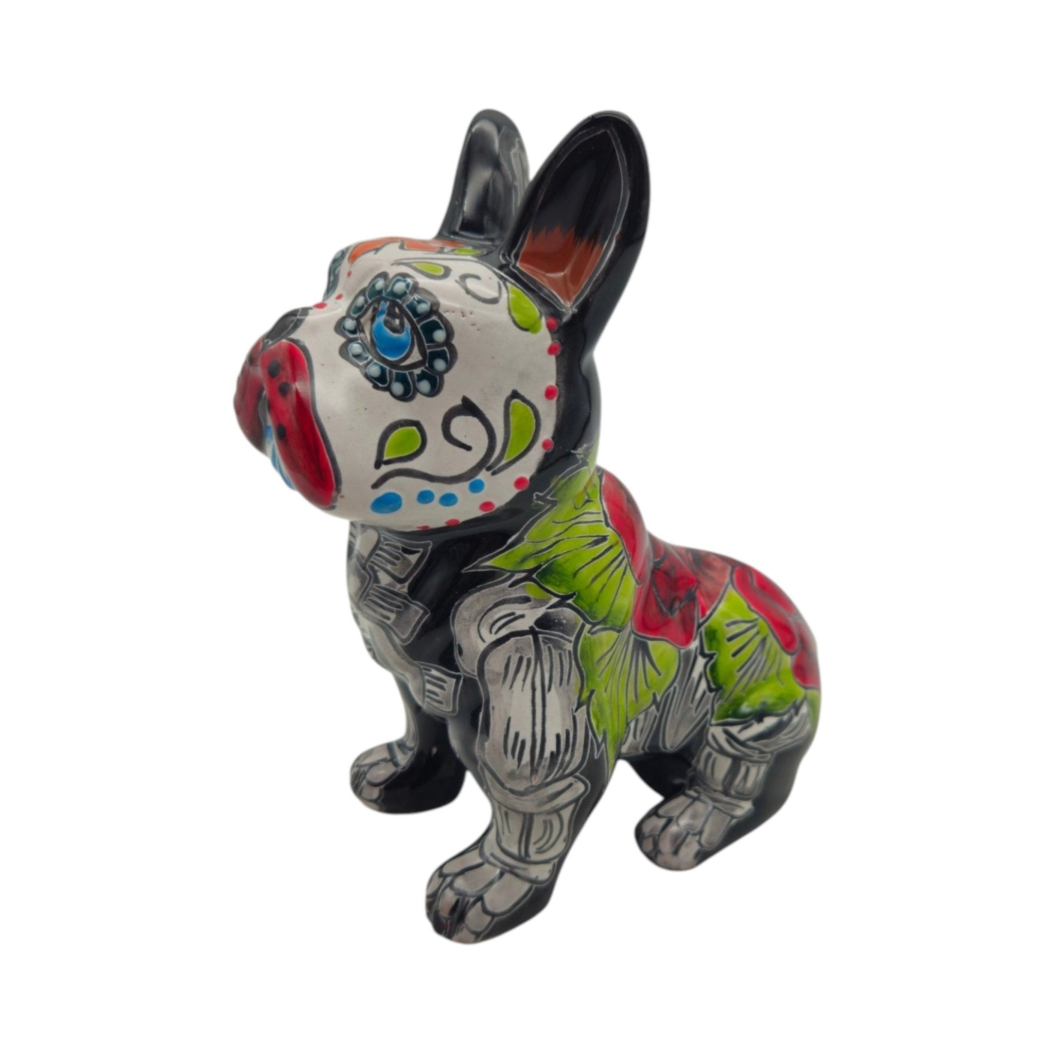 Talavera French Bulldog Statue | Day of the Dead Design Talavera Statue La Vie Bien Talavera French Bulldog Statue | Day of the Dead Design