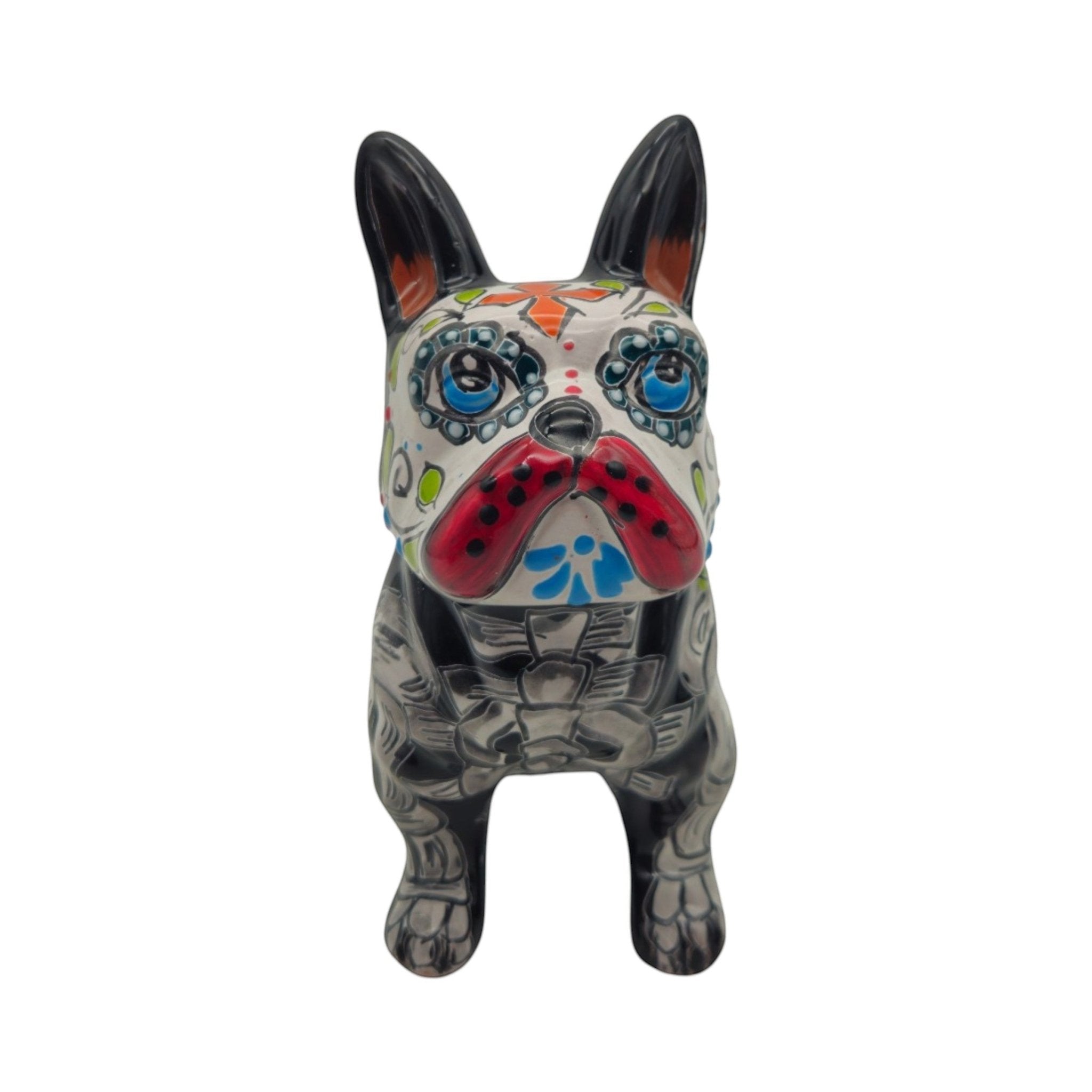 Talavera French Bulldog Statue | Day of the Dead Design Talavera Statue La Vie Bien Talavera French Bulldog Statue | Day of the Dead Design