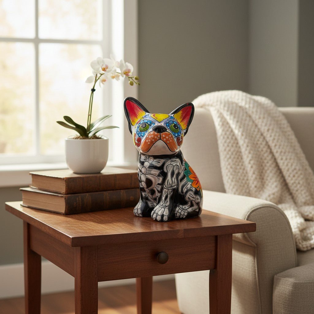 Talavera French Bulldog Statue | Day of the Dead Mexican Decor Talavera Statue La Vie Bien Talavera French Bulldog Statue | Day of the Dead Mexican Decor