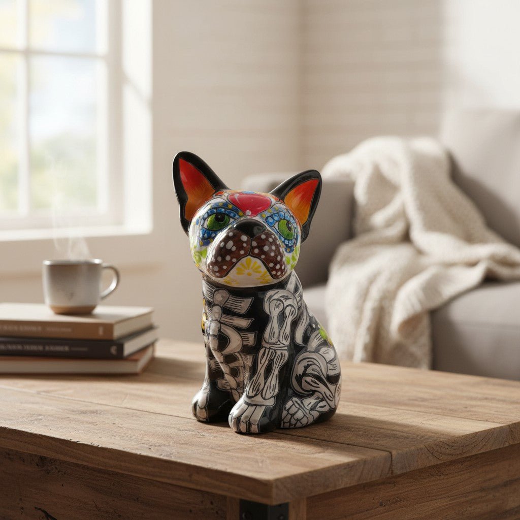 Talavera French Bulldog Statue | Day of the Dead Mexican Decor Talavera Statue La Vie Bien Talavera French Bulldog Statue | Day of the Dead Mexican Decor