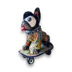 Talavera Frenchie Statue | Colorful Skateboarding Bulldog Art Talavera Statue La Vie Bien Talavera Frenchie Statue | Colorful Skateboarding Bulldog Art