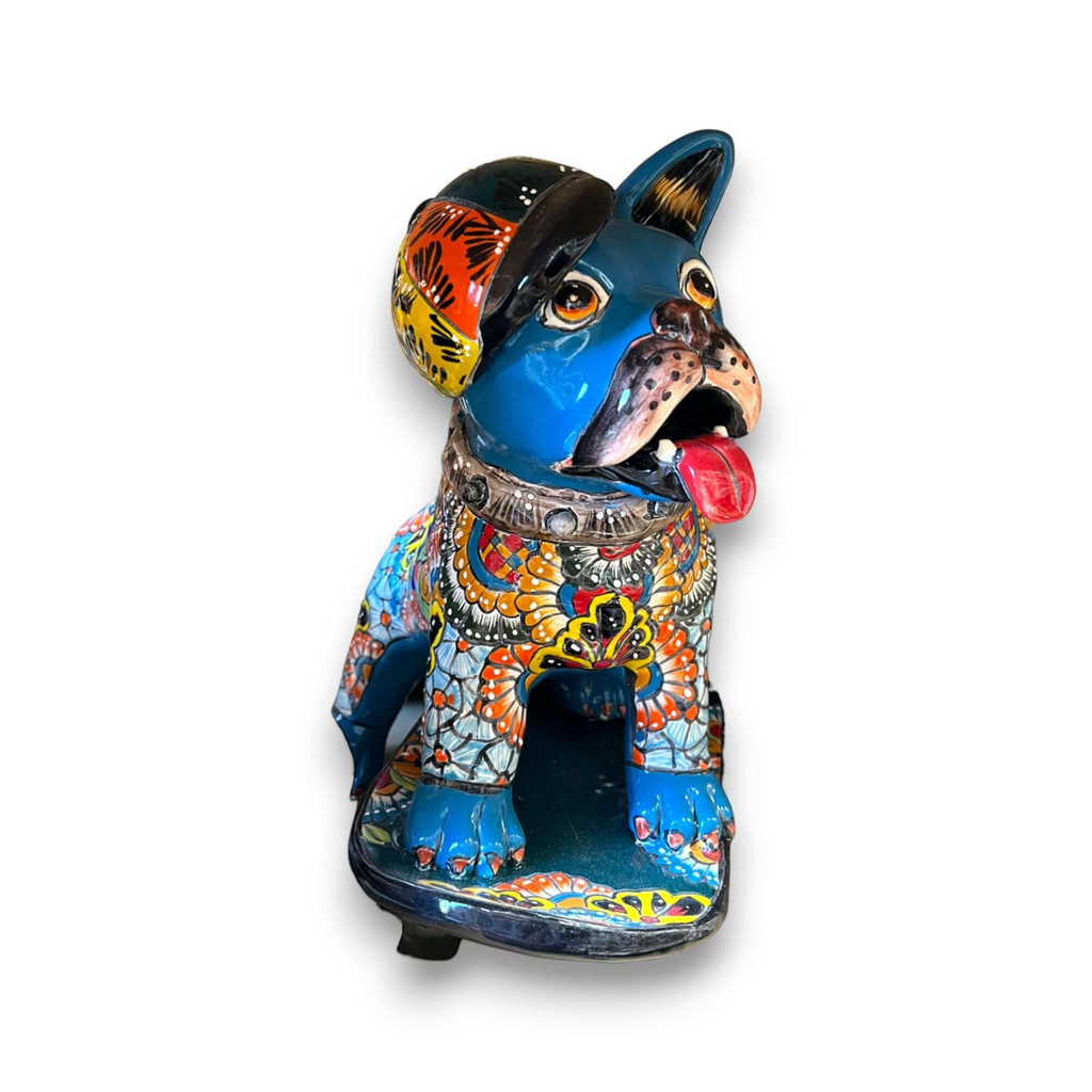 Talavera Frenchie Statue | Colorful Skateboarding Bulldog Art Talavera Statue La Vie Bien Talavera Frenchie Statue | Colorful Skateboarding Bulldog Art