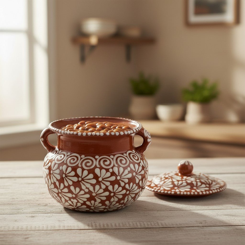 Talavera Frijolero Bean Pot with Lid | Fully Glazed Floral Design Talavera Frijolero La Vie Bien Talavera Frijolero Bean Pot with Lid | Fully Glazed Floral Design