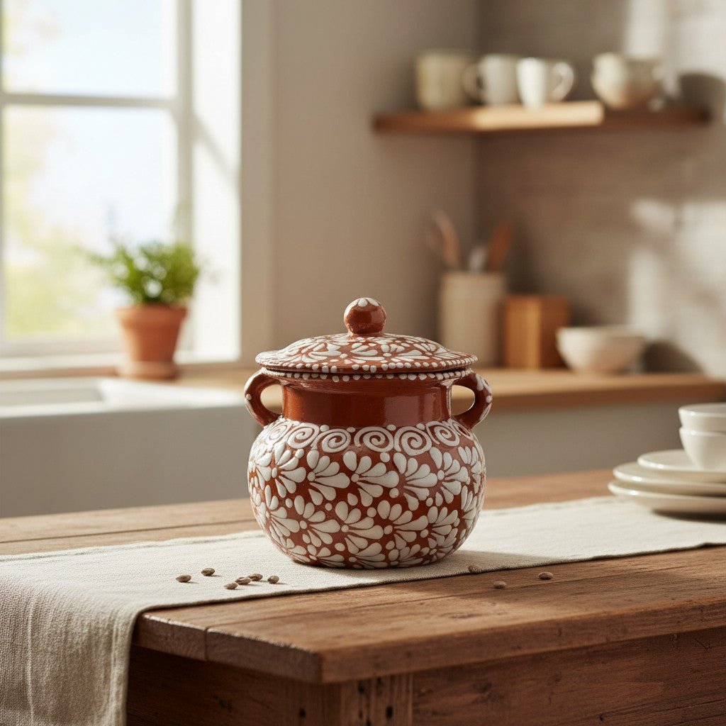 Talavera Frijolero Bean Pot with Lid | Fully Glazed Floral Design Talavera Frijolero La Vie Bien Talavera Frijolero Bean Pot with Lid | Fully Glazed Floral Design