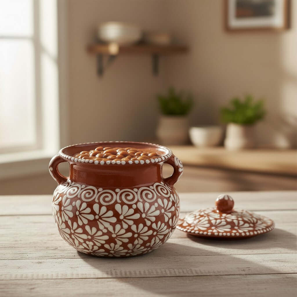 Talavera Frijolero Bean Pot with Lid | Fully Glazed Floral Design Talavera Frijolero La Vie Bien Talavera Frijolero Bean Pot with Lid | Fully Glazed Floral Design
