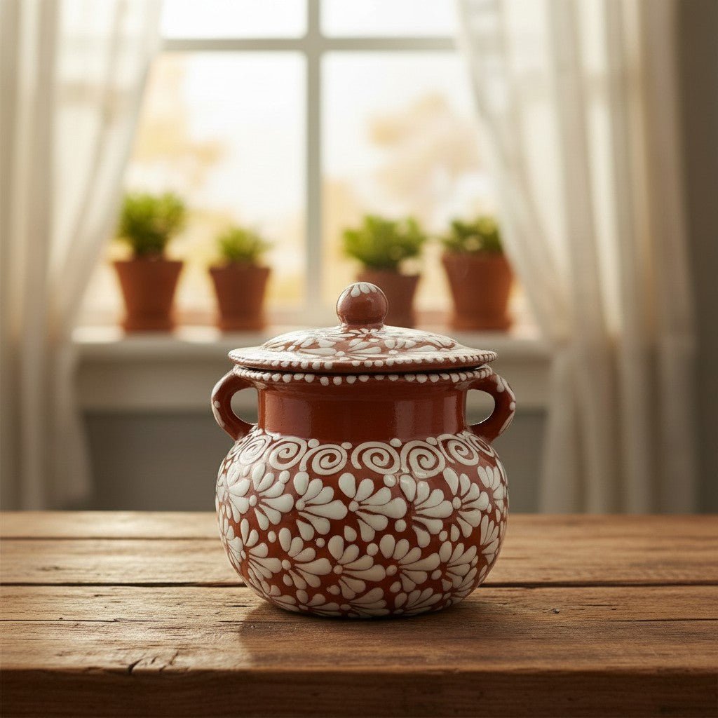 Talavera Frijolero Bean Pot with Lid | Fully Glazed Floral Design Talavera Frijolero La Vie Bien Talavera Frijolero Bean Pot with Lid | Fully Glazed Floral Design