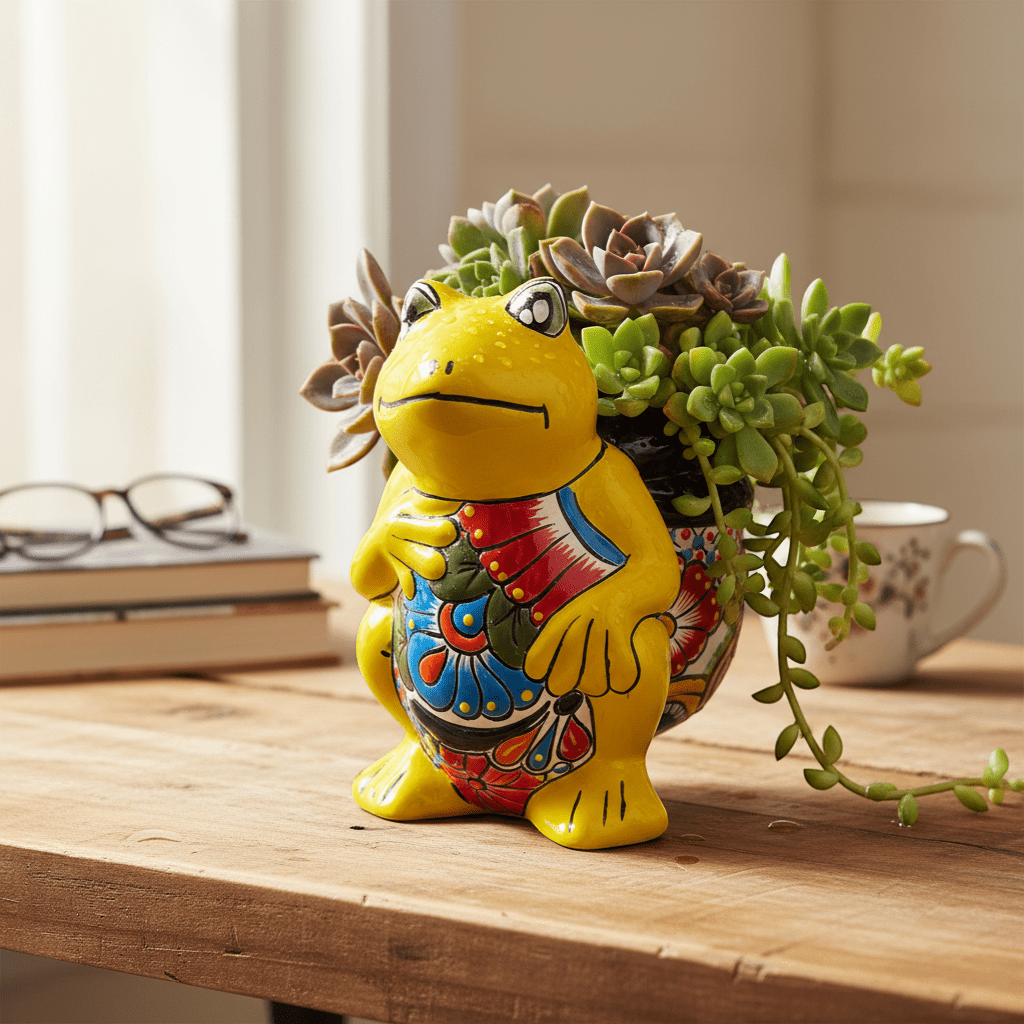 Talavera Frog Planter | Colorful Hand - Painted Mexican Pottery Talavera Planter La Vie Bien Talavera Frog Planter | Colorful Hand - Painted Mexican Pottery