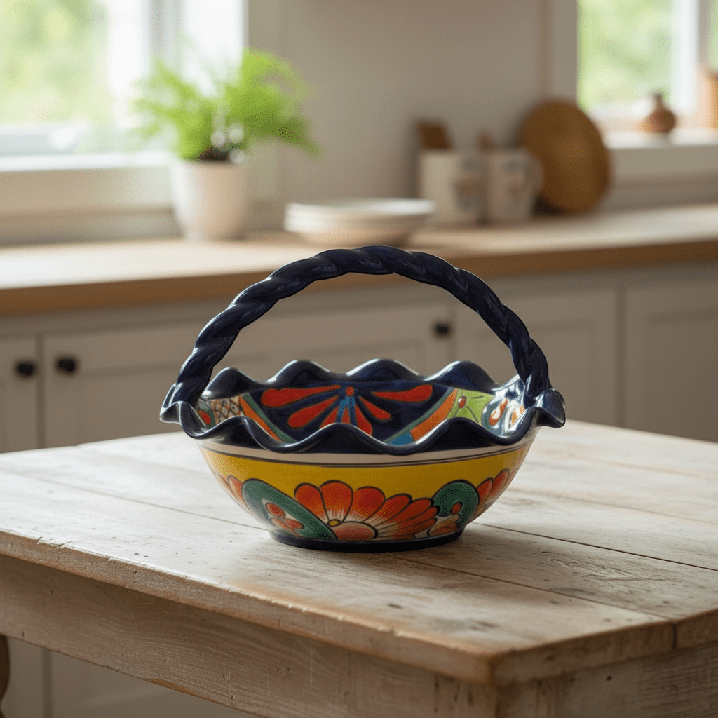 Talavera Fruit Basket | Colorful Hand - Painted Centerpiece Talavera Fruit Basket La Vie Bien Talavera Fruit Basket | Colorful Hand - Painted Centerpiece