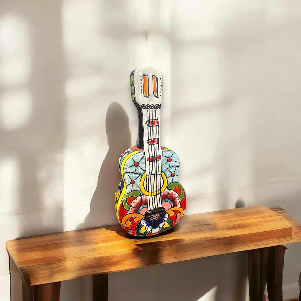 Talavera Guitar Statue | Hand - Painted Mexican Folk Art Decor Talavera Statue La Vie Bien Talavera Guitar Statue | Hand - Painted Mexican Folk Art Decor