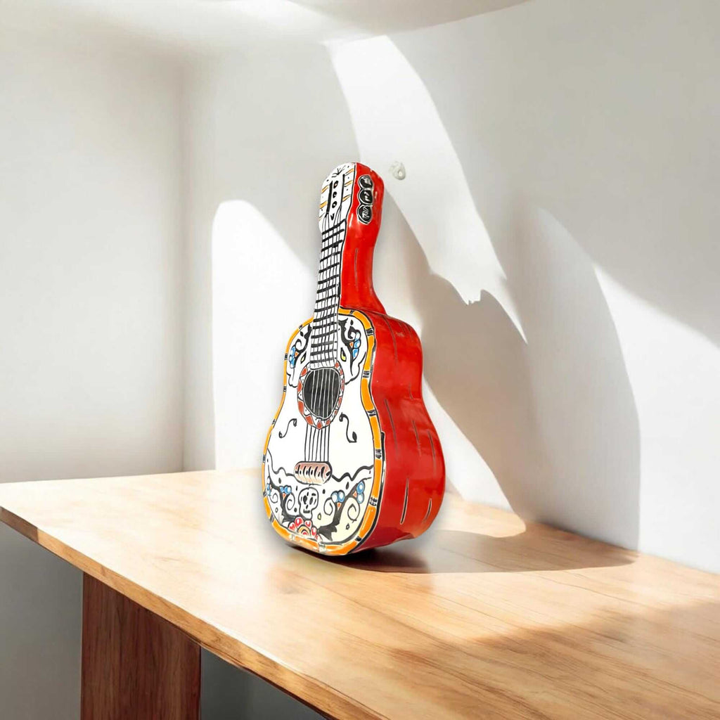 Talavera Guitar Statue | Hand - Painted Mexican Folk Art Decor Talavera Statue La Vie Bien Talavera Guitar Statue | Hand - Painted Mexican Folk Art Decor