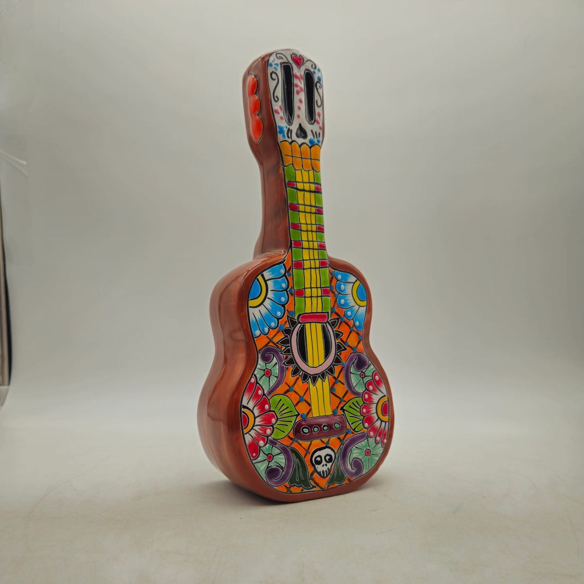 Talavera Guitar Statue | Hand-Painted Mexican Folk Art Decor