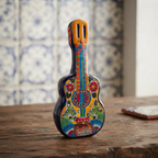 Talavera Guitar Statue | Hand-Painted Mexican Folk Art Decor