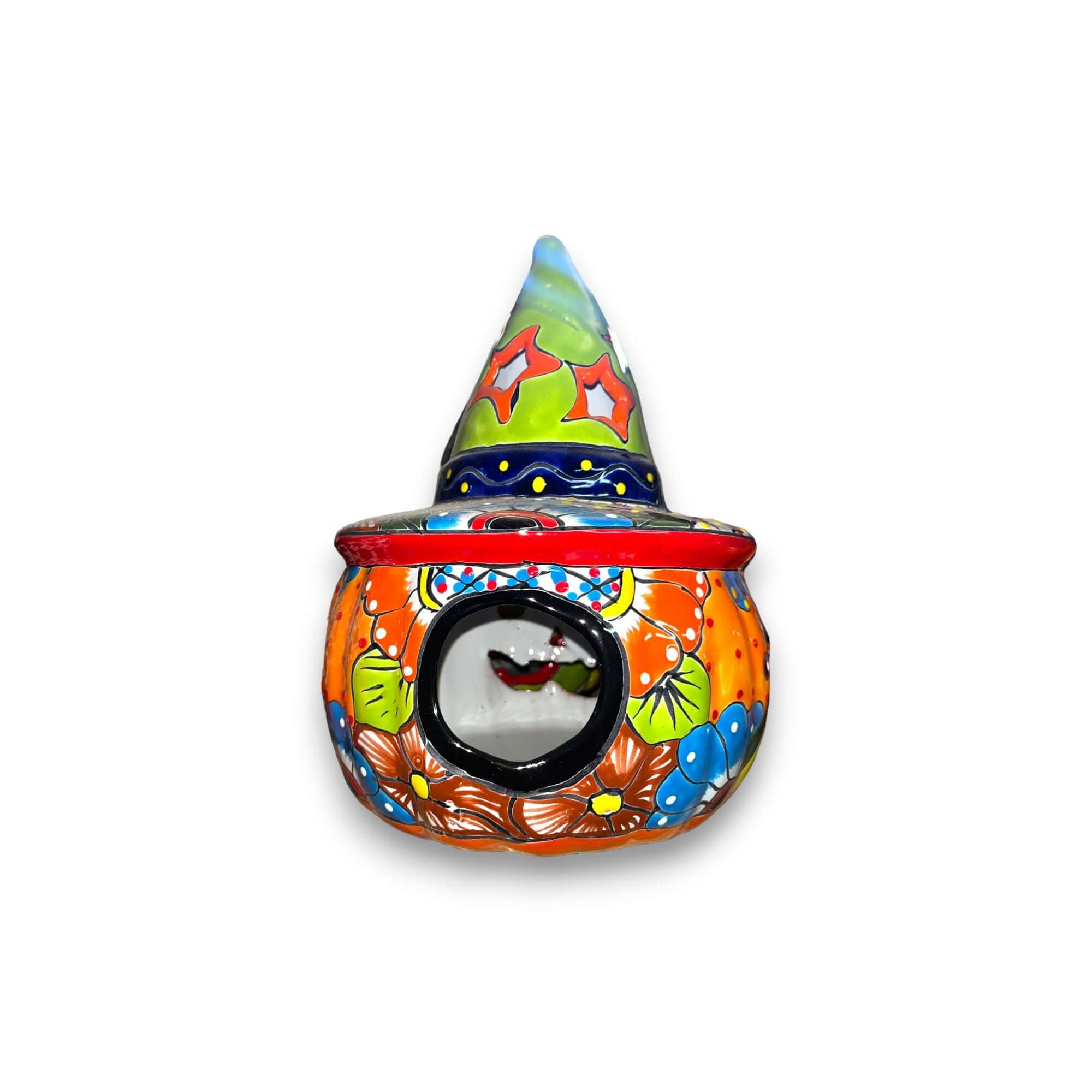 Talavera Jack-o'-Lantern | Mexican Pumpkin with Witches Hat