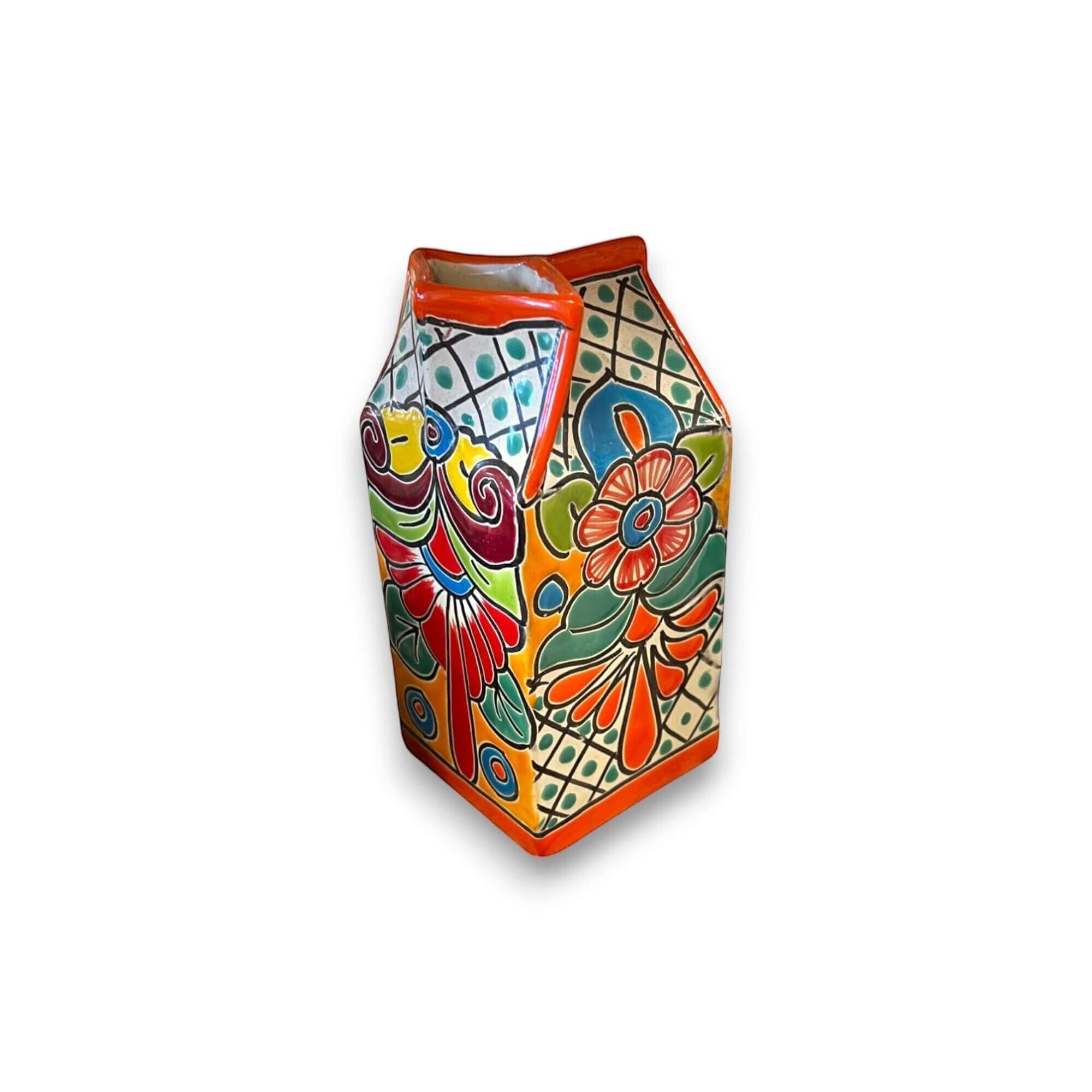 Talavera Hand-Painted Milk Carton | Colorful Mexican Container Talavera Statue La Vie Bien Talavera Hand-Painted Milk Carton | Colorful Mexican Container