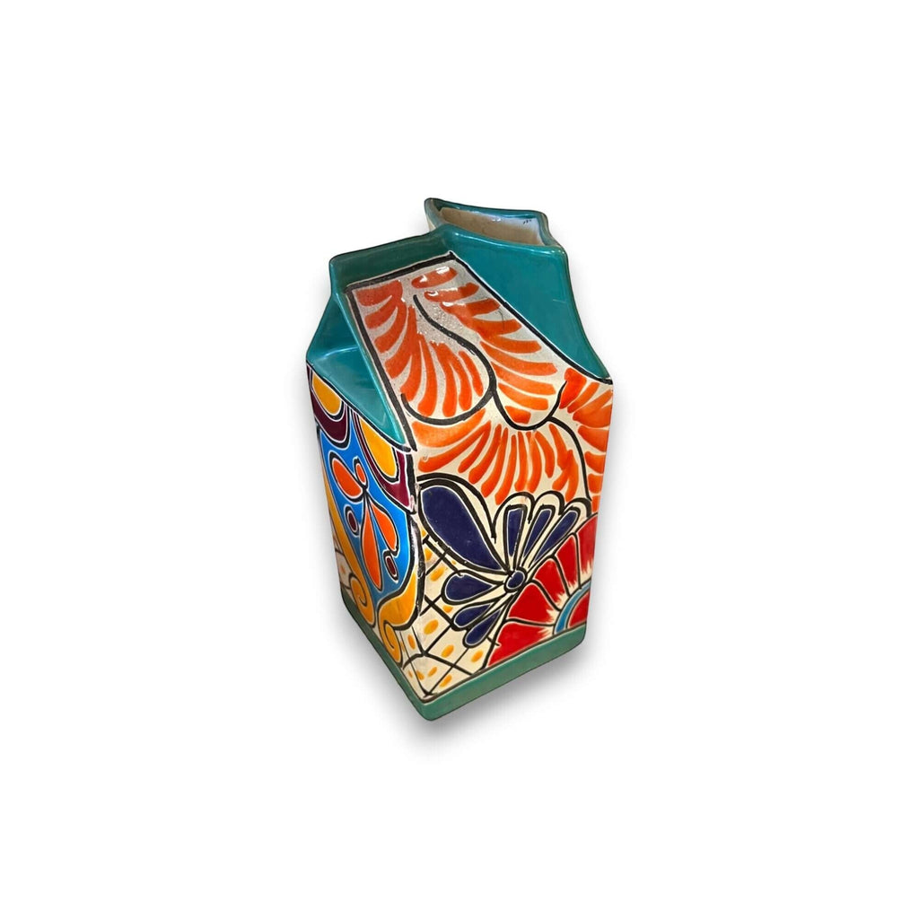 Talavera Hand-Painted Milk Carton | Colorful Mexican Container Talavera Statue La Vie Bien Talavera Hand-Painted Milk Carton | Colorful Mexican Container
