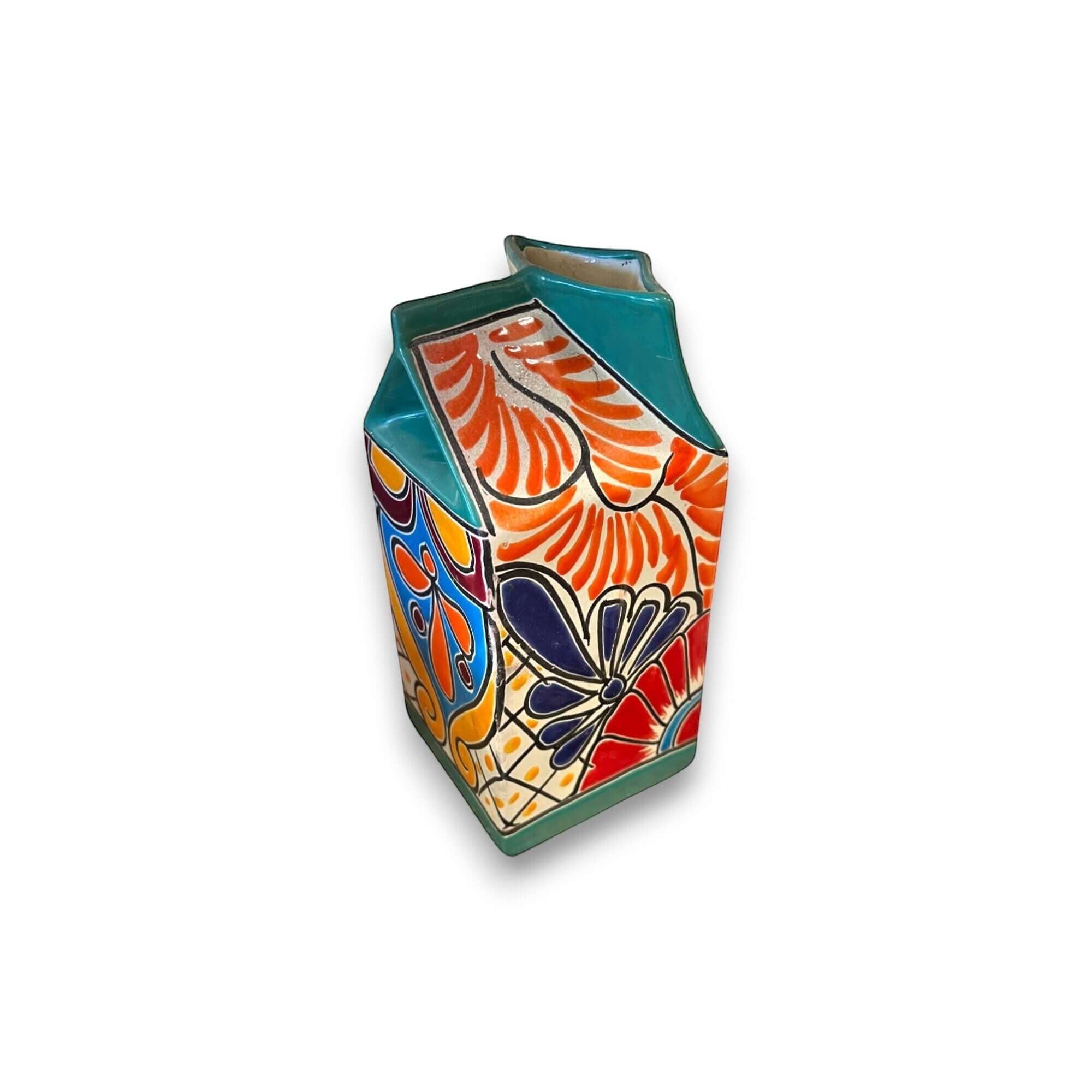 Talavera Hand-Painted Milk Carton | Colorful Mexican Container Talavera Statue La Vie Bien Talavera Hand-Painted Milk Carton | Colorful Mexican Container