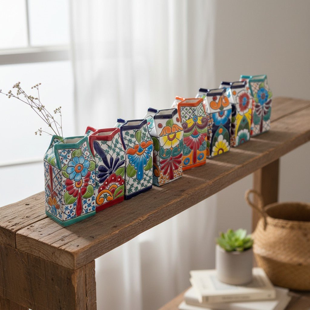 Talavera Hand - Painted Milk Carton | Colorful Mexican Container Talavera Statue La Vie Bien Talavera Hand - Painted Milk Carton | Colorful Mexican Container