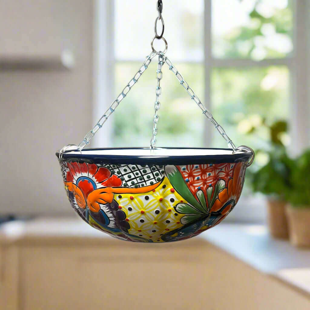 Talavera Hanging Planter | Colorful Hand - Painted Mexican Flower Pot Talavera Flower Pot La Vie Bien Talavera Hanging Planter | Colorful Hand - Painted Mexican Flower Pot