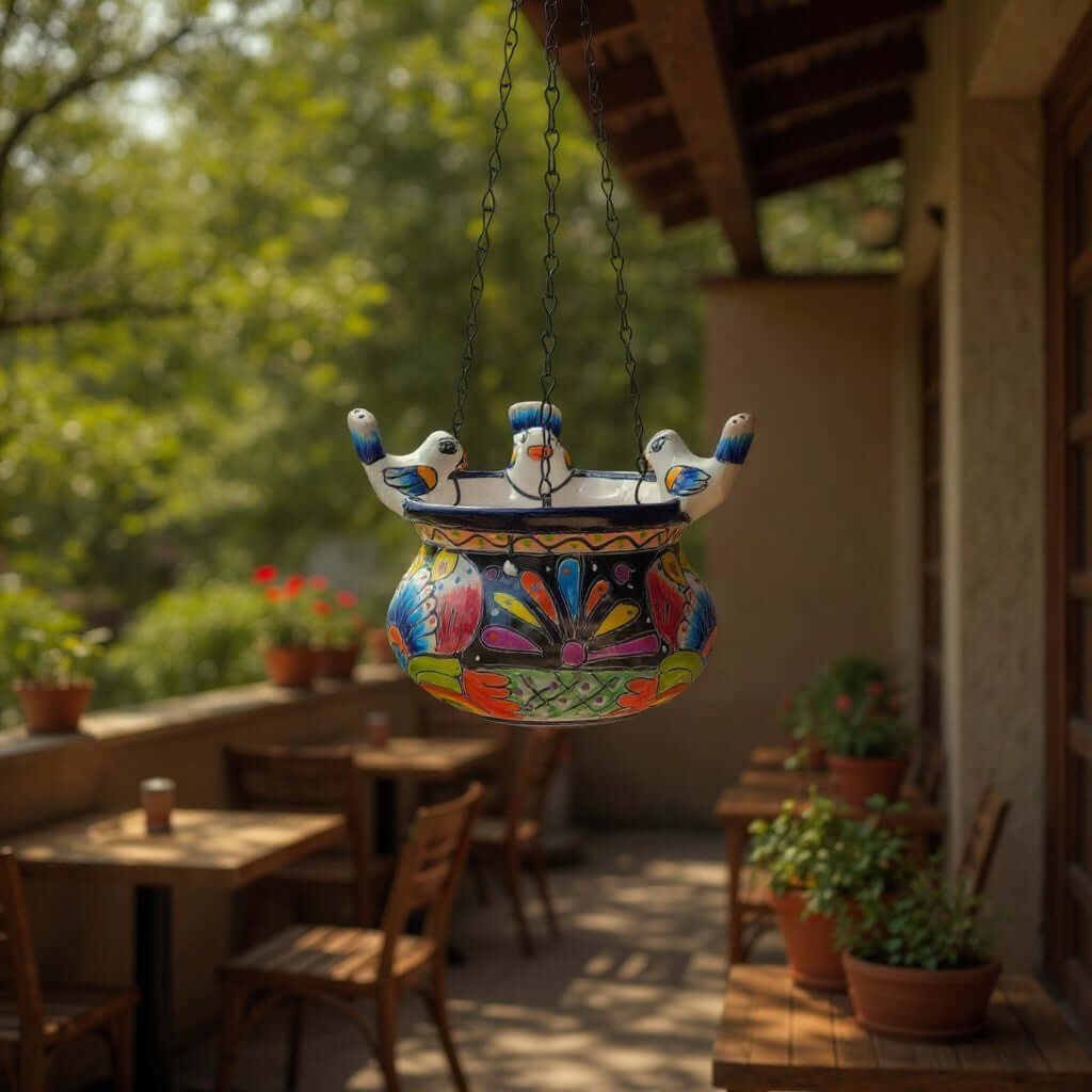 Talavera Hanging Planter with Birds | Small Handmade Ceramic Pot Talavera Planter La Vie Bien Talavera Hanging Planter with Birds | Small Handmade Ceramic Pot