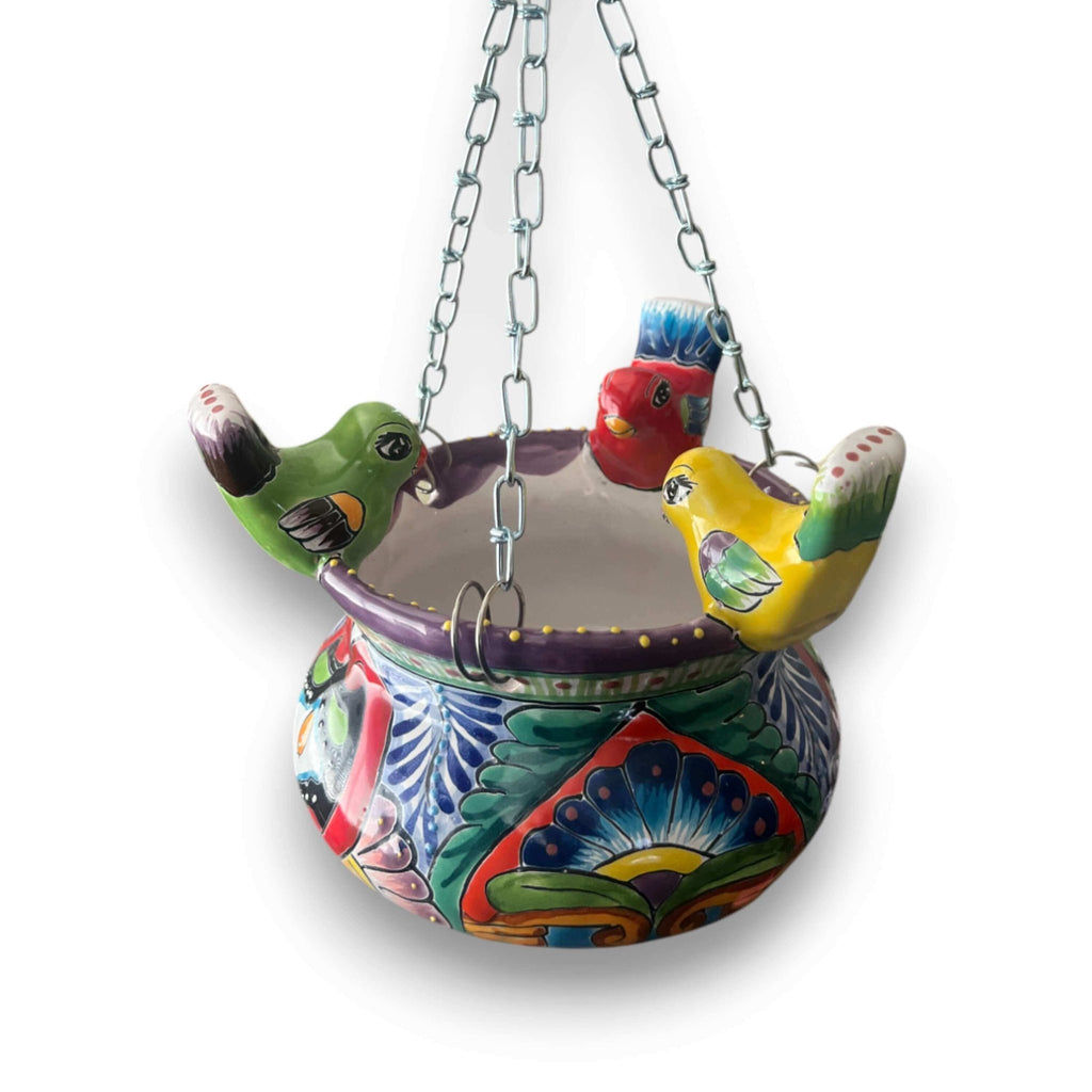 Talavera Hanging Planter with Birds | Small Handmade Ceramic Pot Talavera Planter La Vie Bien Talavera Hanging Planter with Birds | Small Handmade Ceramic Pot