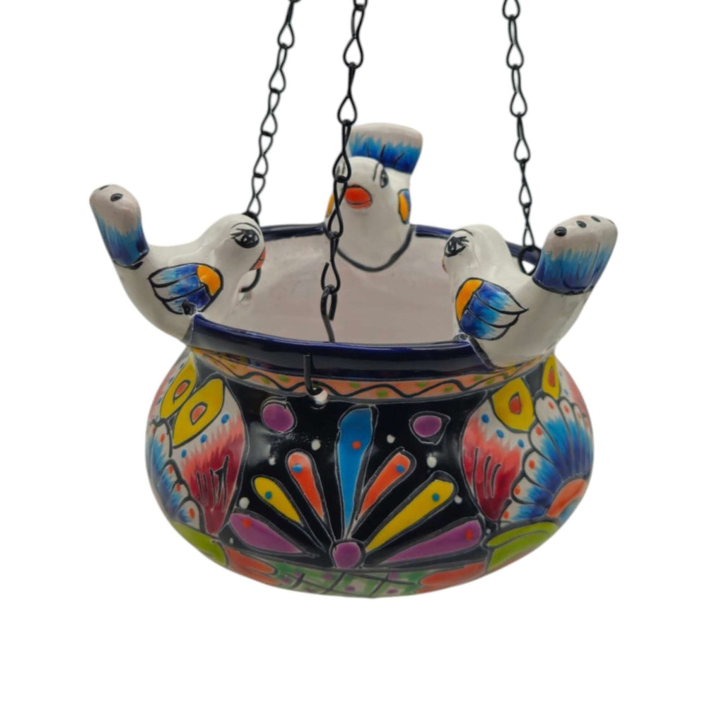Talavera Hanging Planter with Birds | Small Handmade Ceramic Pot Talavera Planter La Vie Bien Talavera Hanging Planter with Birds | Small Handmade Ceramic Pot