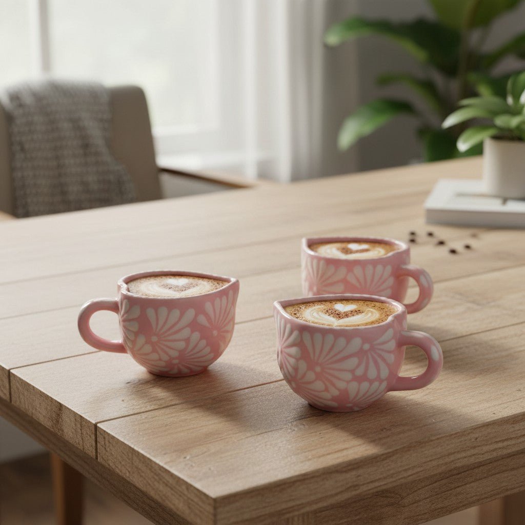 Talavera Heart Mug | Hand-Painted Pink Mexican Coffee Cup Talavera Mug La Vie Bien Talavera Heart Mug | Hand-Painted Pink Mexican Coffee Cup
