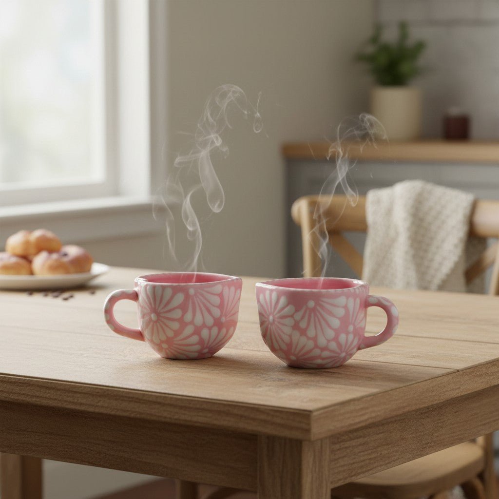 Talavera Heart Mug | Hand-Painted Pink Mexican Coffee Cup Talavera Mug La Vie Bien Talavera Heart Mug | Hand-Painted Pink Mexican Coffee Cup
