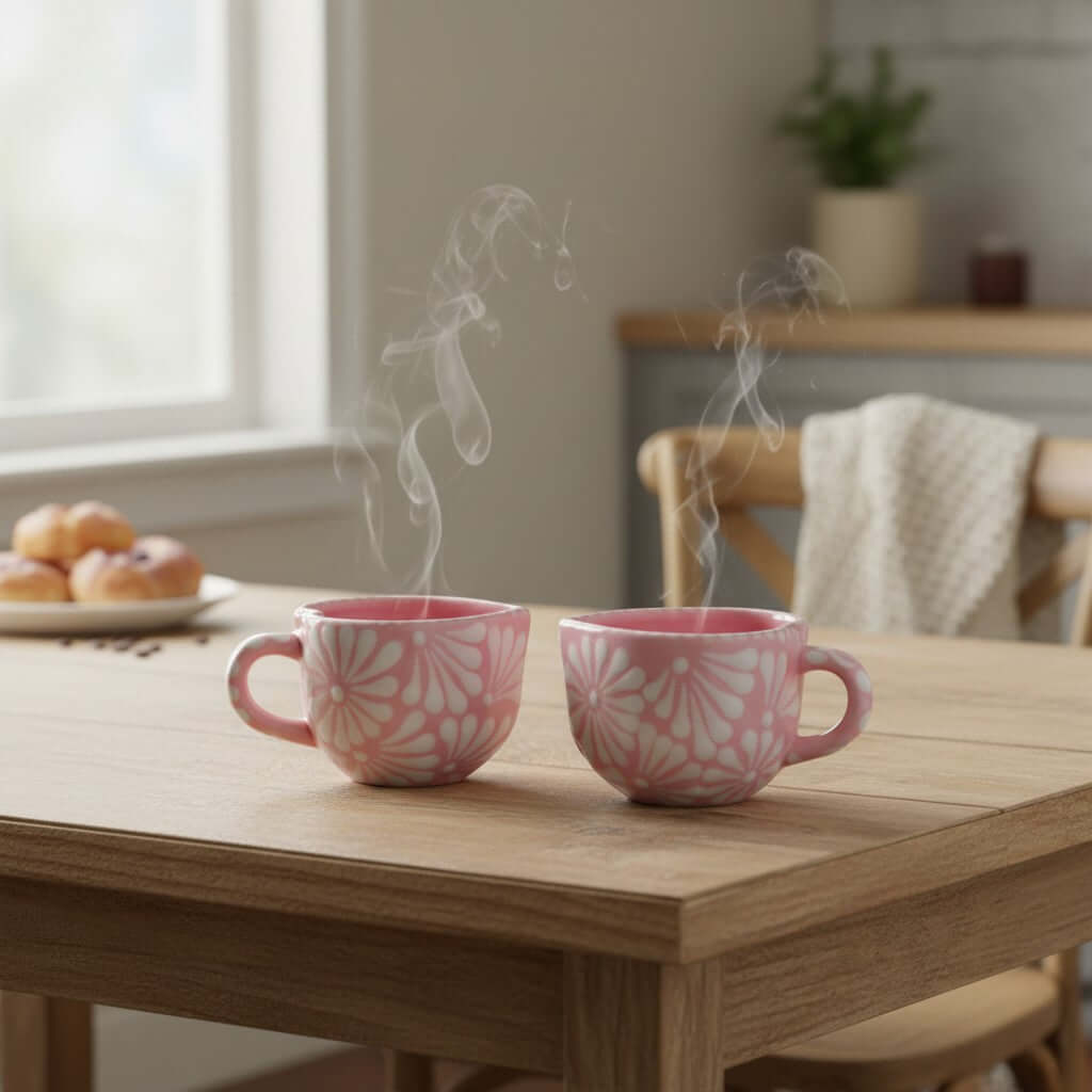 Talavera Heart Mug | Hand-Painted Pink Mexican Coffee Cup Talavera Mug La Vie Bien Talavera Heart Mug | Hand-Painted Pink Mexican Coffee Cup