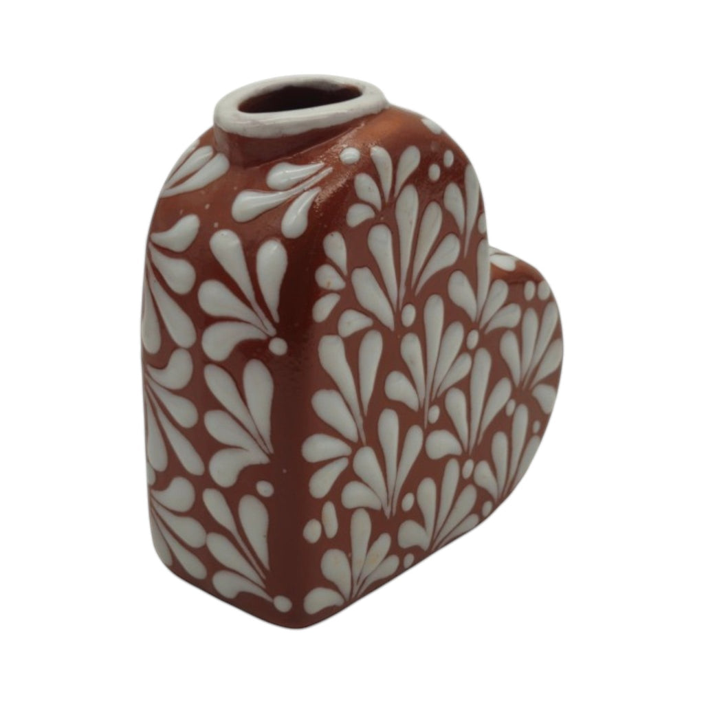 Talavera Heart Vase | Brown & White Butterfly Design Talavera Planter La Vie Bien Talavera Heart Vase | Brown & White Butterfly Design