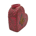 Talavera Heart Vase | Pink Monarch Butterfly Design Talavera Planter La Vie Bien Talavera Heart Vase | Pink Monarch Butterfly Design