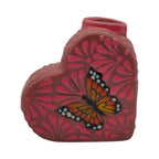 Talavera Heart Vase | Pink Monarch Butterfly Design Talavera Planter La Vie Bien Talavera Heart Vase | Pink Monarch Butterfly Design