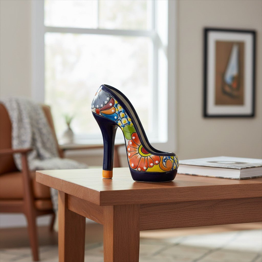 Talavera High Heel Statue | Colorful Handmade Mexican Decor Talavera Statue La Vie Bien Talavera High Heel Statue | Colorful Handmade Mexican Decor
