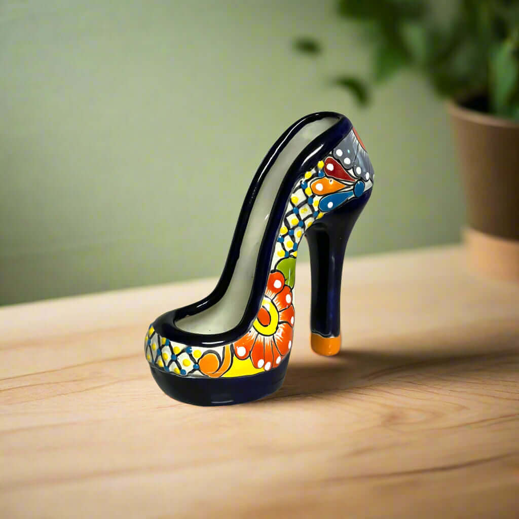 Talavera High Heel Statue | Colorful Handmade Mexican Decor Talavera Statue La Vie Bien Talavera High Heel Statue | Colorful Handmade Mexican Decor
