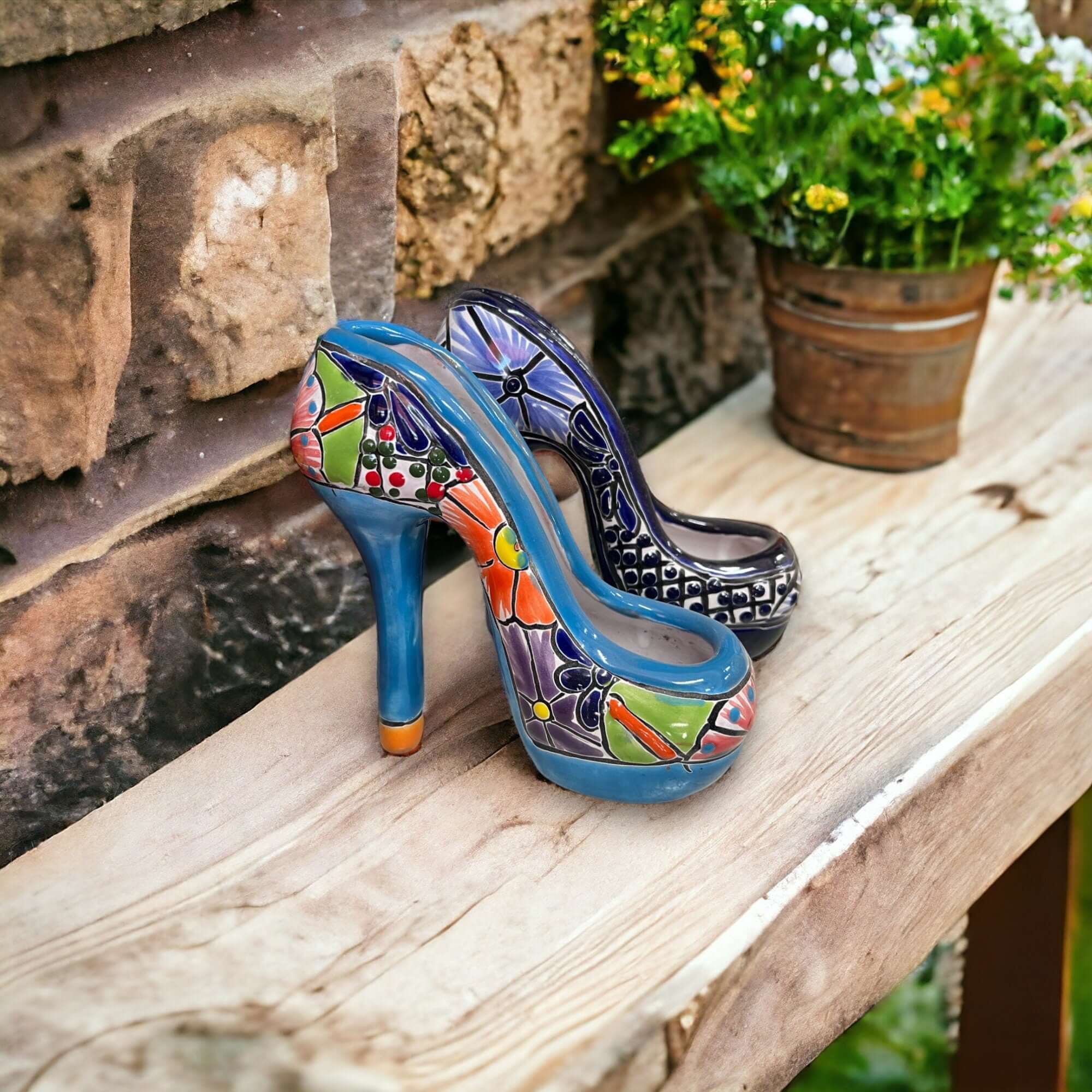 Talavera High Heel Statue | Colorful Handmade Mexican Decor Talavera Statue La Vie Bien Talavera High Heel Statue | Colorful Handmade Mexican Decor