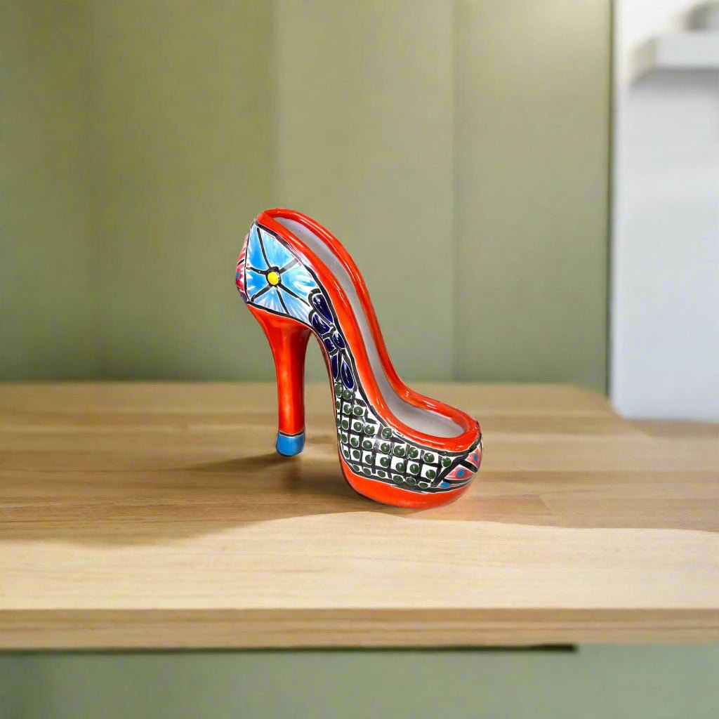 Talavera High Heel Statue | Colorful Handmade Mexican Decor Talavera Statue La Vie Bien Talavera High Heel Statue | Colorful Handmade Mexican Decor
