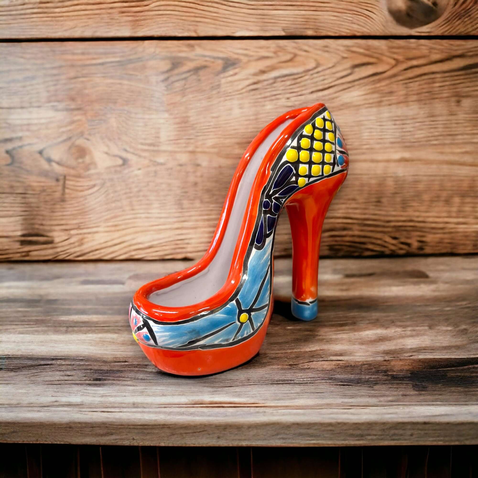 Talavera High Heel Statue | Colorful Handmade Mexican Decor Talavera Statue La Vie Bien Talavera High Heel Statue | Colorful Handmade Mexican Decor