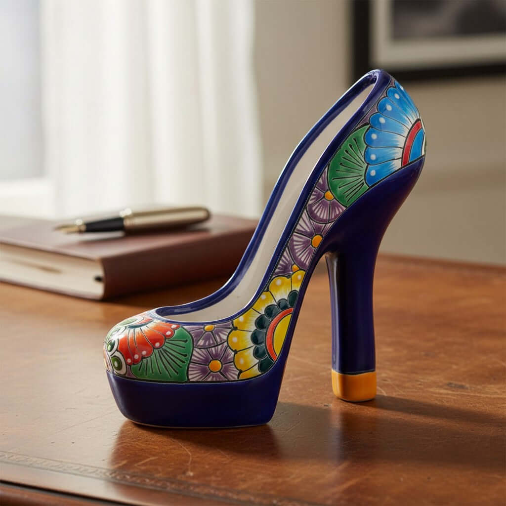 Talavera High Heel Statue | Multicolor Floral Design Talavera Statue La Vie Bien Talavera High Heel Statue | Multicolor Floral Design