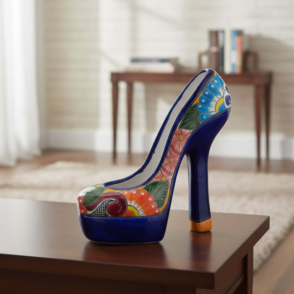 Talavera High Heel Statue | Multicolor Floral Design Talavera Statue La Vie Bien Talavera High Heel Statue | Multicolor Floral Design